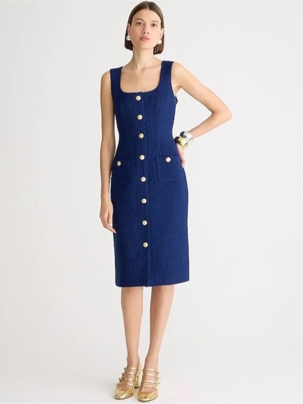 J Crew Sophia sleeveless midi dress in tweed